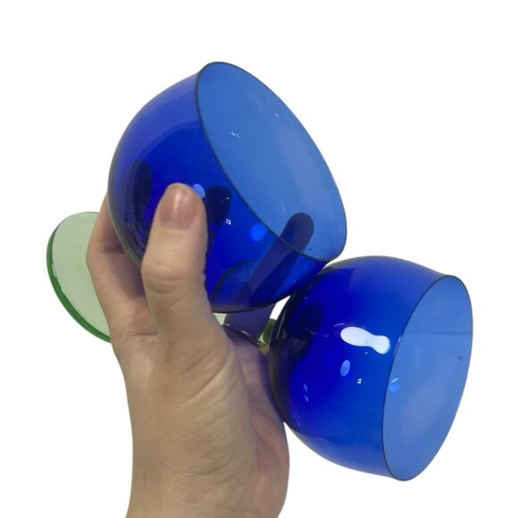 Block Capers Blue and Green Water Champagne Goblets Desert Glasses Set Of 2 - Picture 3 of 5